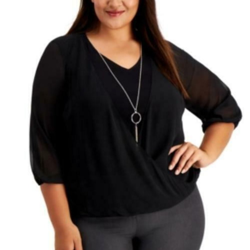 NWT Jm Collection Plus Size Surplice Necklace Top, Size 3X, #561H